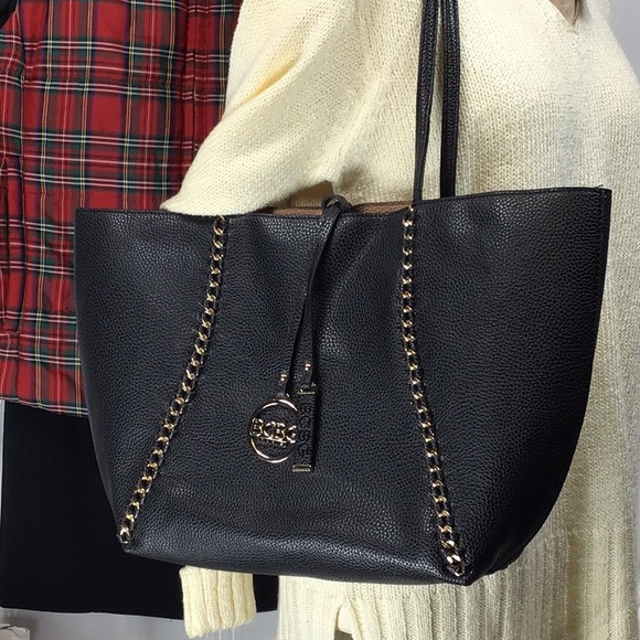 ⚜️BCBG Paris ‘Blackstone’ Faux Leather Gold Chain Detail Tote Bag - Picture 10 of 10